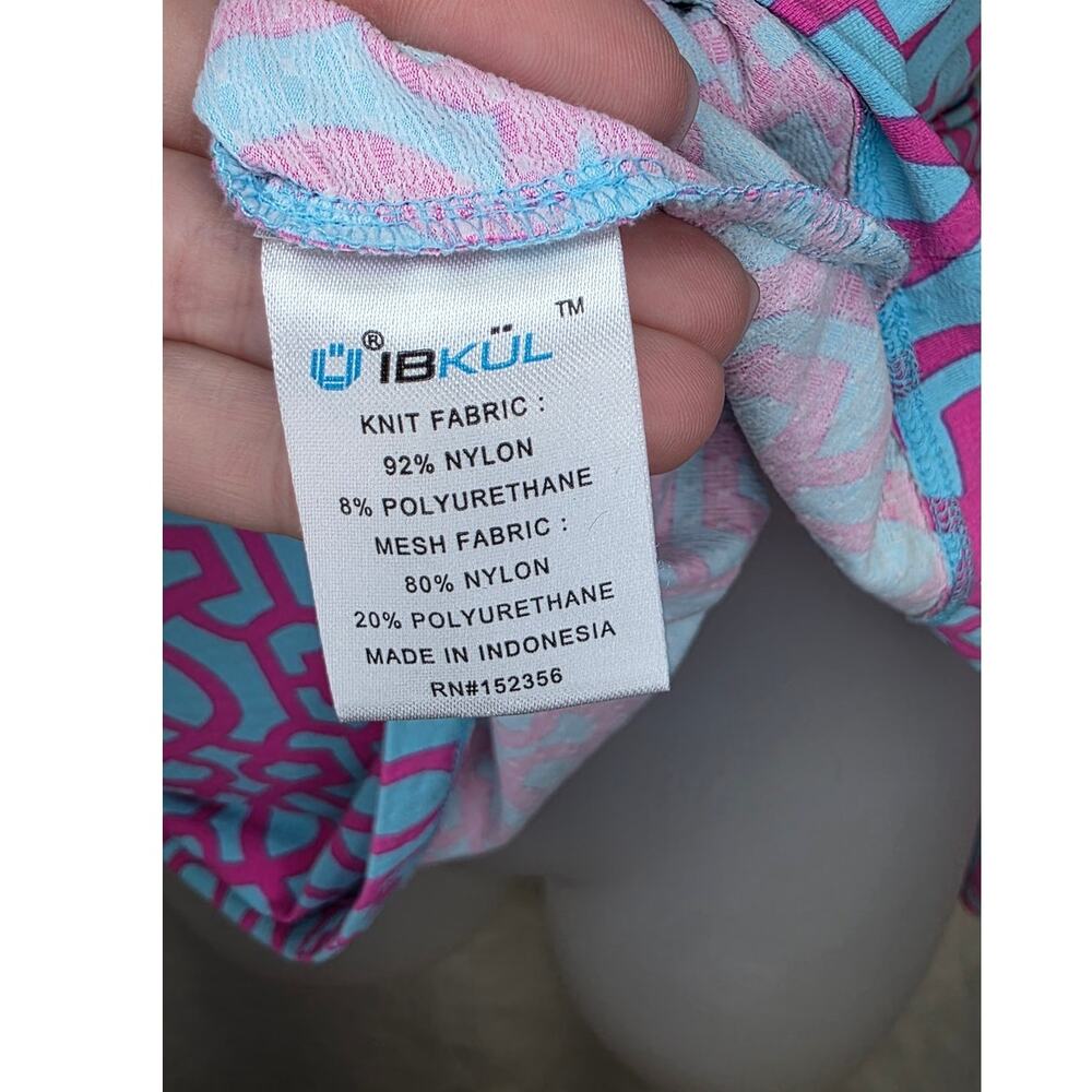 IBKUL Womens Medium Long Sleeve 1/4 Zip Golf Shirt UPF Pink Blue Geometric - Picture 8 of 10